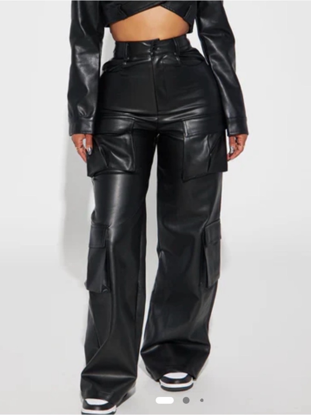Fashion Nova Black Faux Leather Wide-Leg Trousers